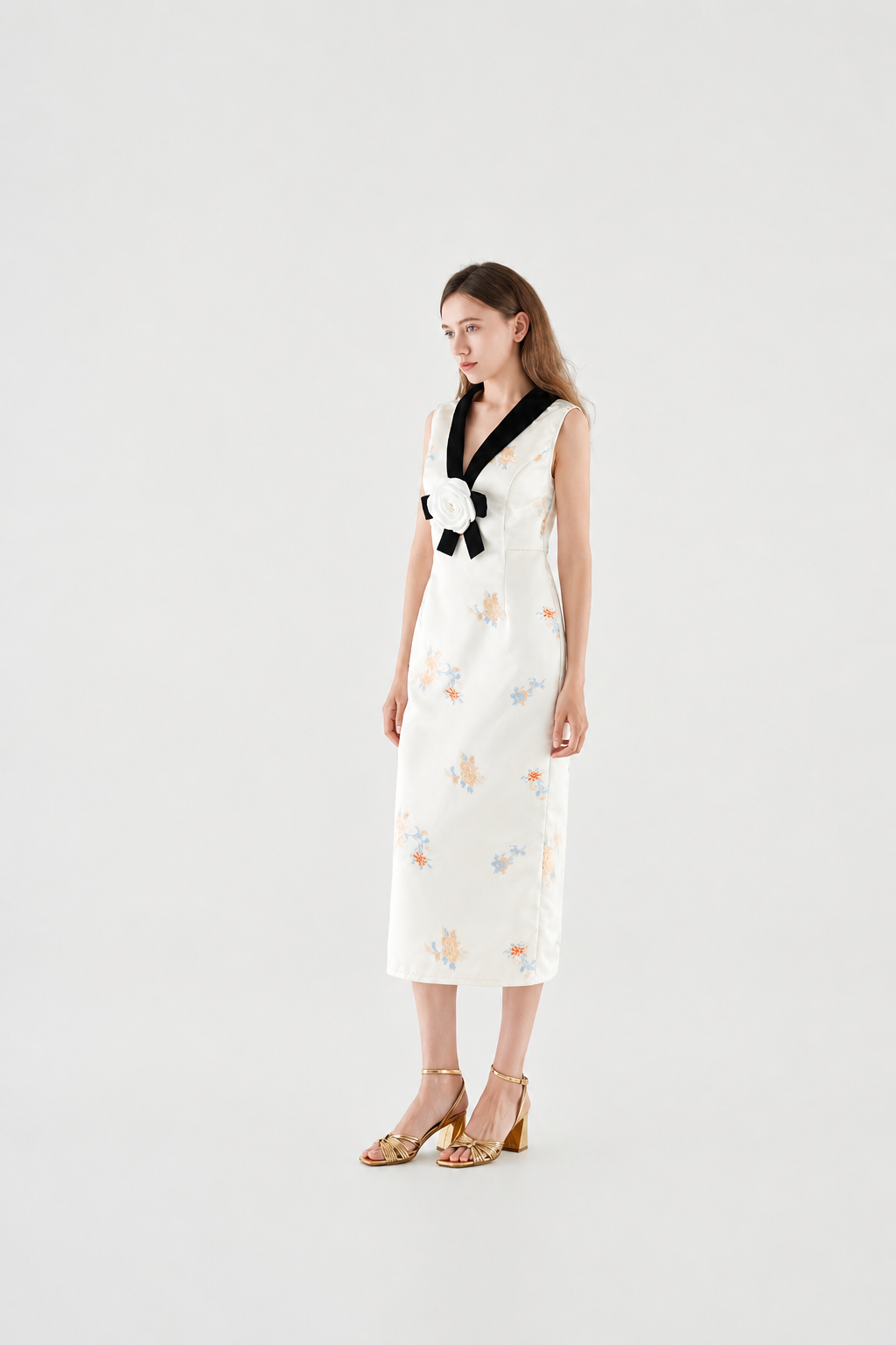 Rosé Lumière Floral Midi Dress