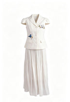 Aviary Blanc Embroidered Pleated Midi Skirt Set