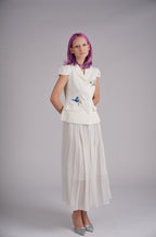 Aviary Blanc Embroidered Pleated Midi Skirt Set