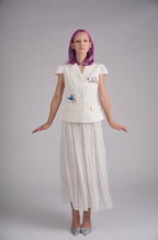 Aviary Blanc Embroidered Pleated Midi Skirt Set