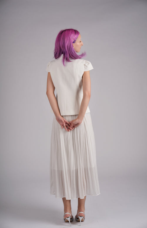 Aviary Blanc Embroidered Pleated Midi Skirt Set