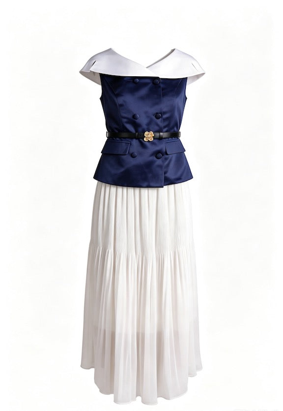 Étoile Marine Pleated Maxi Skirt Set