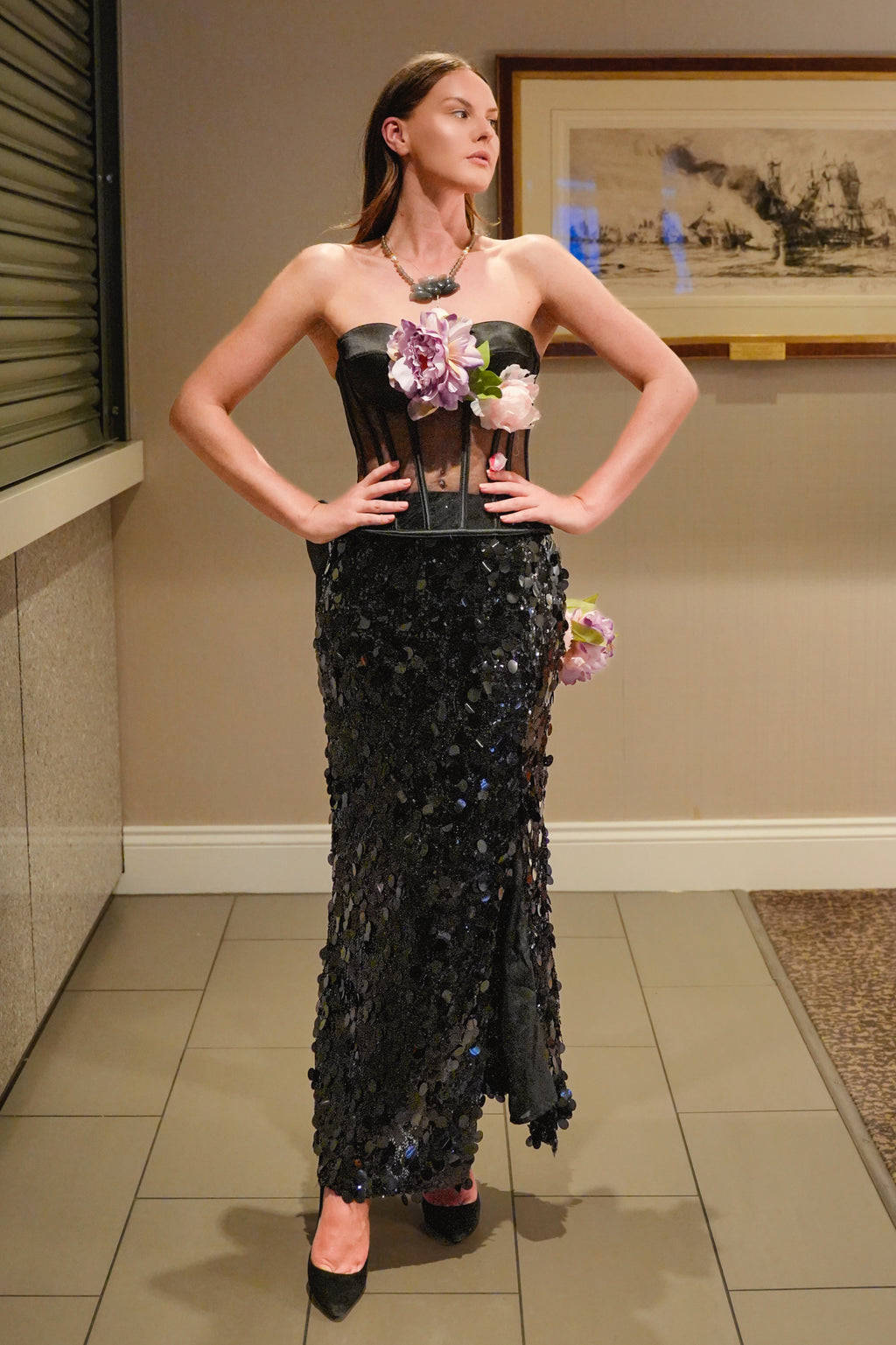 [PRE-ORDER] Nocturne Fleur Corset Sequin Gown
