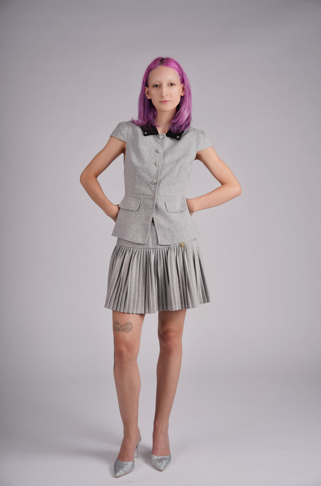Lune Argent Pleated Mini Skirt Set