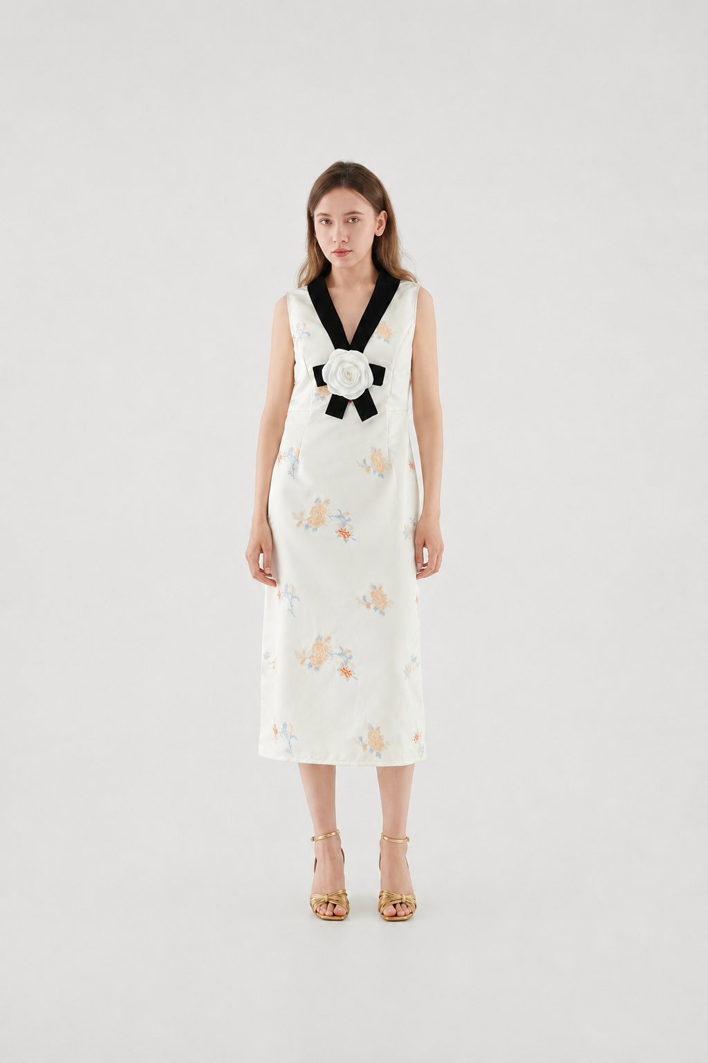 Rosé Lumière Floral Midi Dress